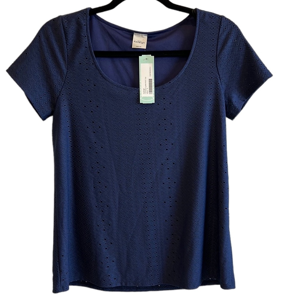 NWT Kaileigh Fantasia Navy Eyelet Scoop Neck Knit Top - S